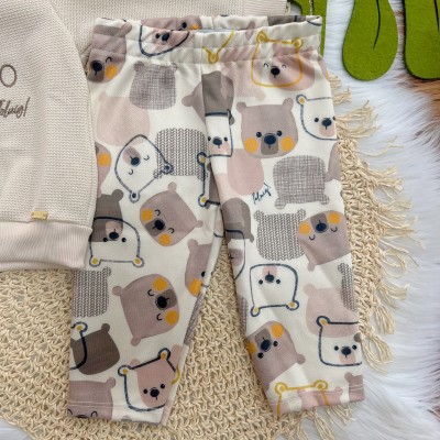 Conj. Casaco Sei Tutto Per Me e Calça Ursinhos - Areia